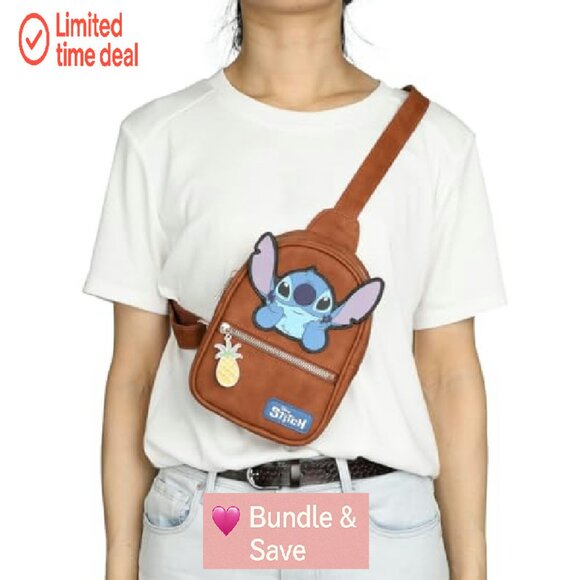 Stitch Applique Sling Bag 7.4" Adjustable Strap Faux Suede PU - Picture 3 of 8